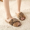thumbnail image 3 of Womens Cross Band Soft Leopard Plush Slippers Furry Slippers Open Toe Shoes Slides for Indoor Outdoor, 3 of 7