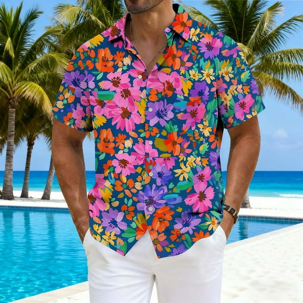 Blusa y camisa de manga corta con cuello vuelto para hombre, unisex, con botones y cuello alto, de longitud media