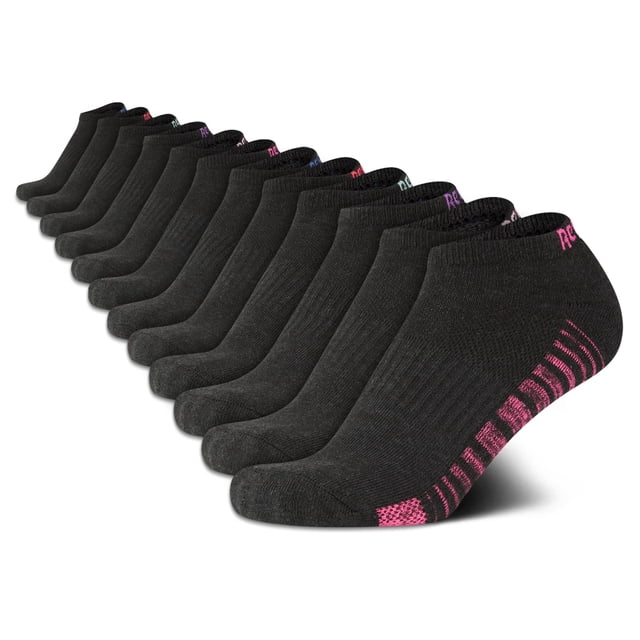 Reebok Calcetines invisibles para mujer, 12 pares, corte bajo, negros