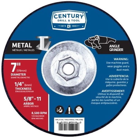 UPC: 0081838755720 | Century Drill & Tool 75572 Metal Grinding Wheel Type 27 – 7 x 0.25 in.