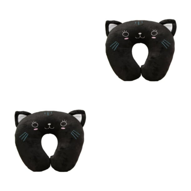 Matsuzay Almohadas de viaje suaves y ergonómicas en forma de U para dormir Lindas almohadas en forma de U almohadas para dormir para viajar gato negro 26*30cm 2Conjunto