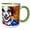 Green/White, variant on 3drose, Engaging Smiling Clown with Red Nose. Orange Background. Funny Gift, 11oz Two-tone Blue Mug