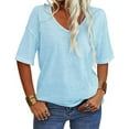thumbnail image 1 of Ladies Fashion V Neck Half Sleeve Oversized T Shirt Solid Color Casual Loose Basic Top, 1 of 4
