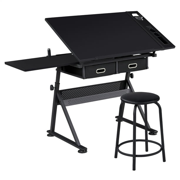 SmileMart Adjustable Drafting Table with Stool Set Professional Drawing