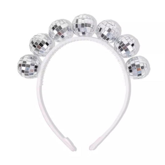 CXHEGBEJ 1970s Disco Ball Headband for Women,Vintage Mirror Ball Silver Head Boppers Hair Accessories for New Year's Eve Party Cosplay Costume Accessories Silver