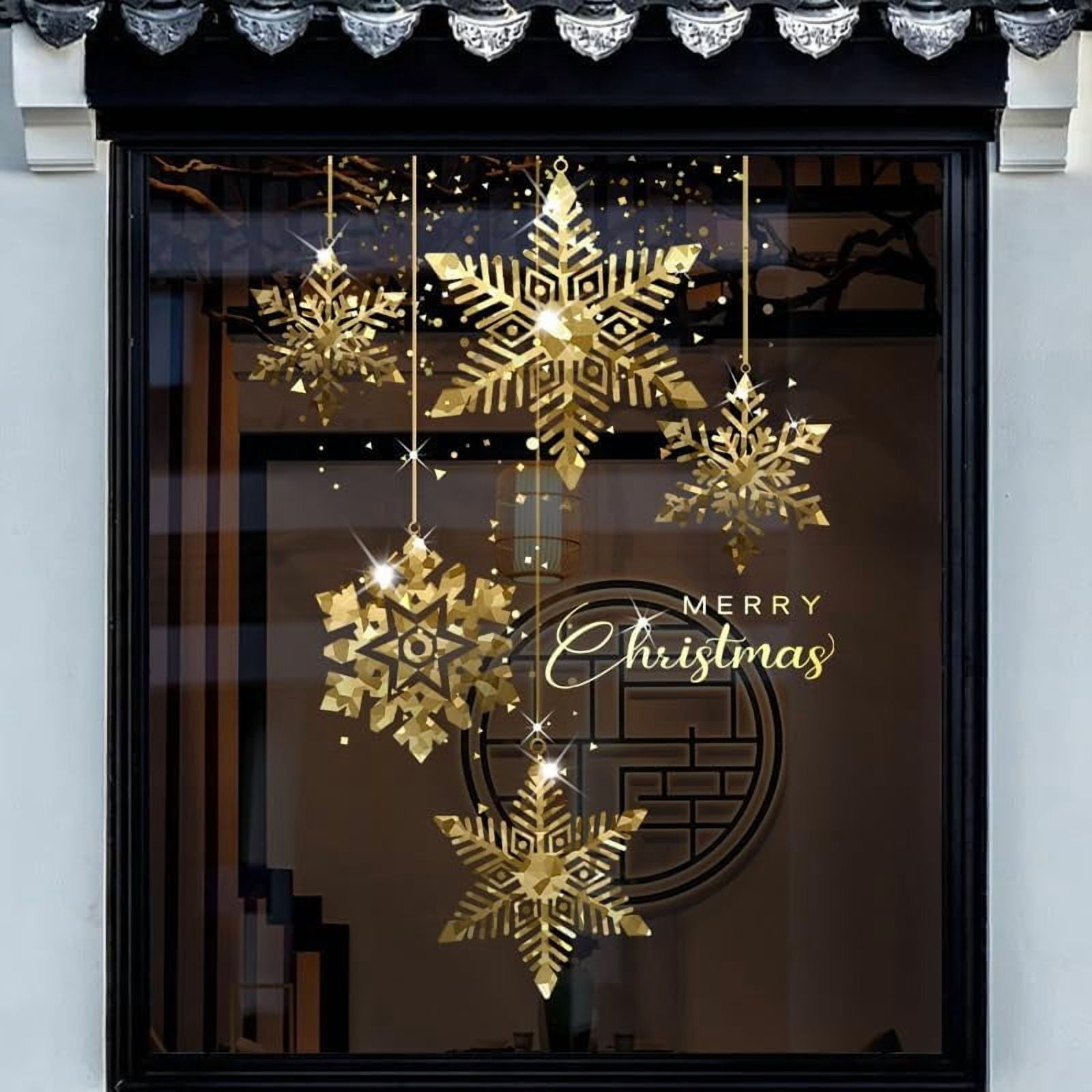 Golden Christmas Tree Window Clings Stickers for Glass, Large DIY Static Wall Window Door Mural Showcase Decal Sticker