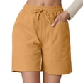thumbnail image 2 of Linen Shorts for Women Summer Elastic High Waisted Loose Casual Wide Straight Leg Beach Shorts with Pockets, 2 of 6
