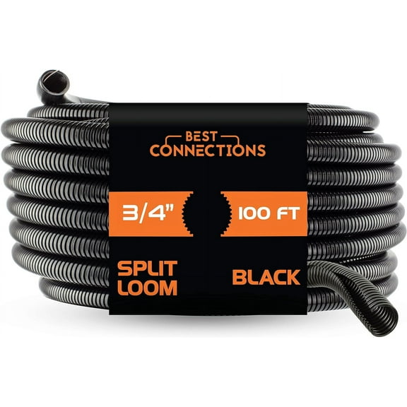 Nippon America 1/4" Flexible Black Split Loom Tubing Wire Conduit Hose Cover, 1 Pack