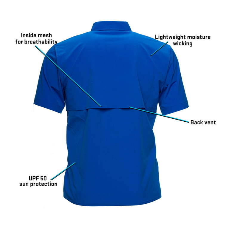 Whitewater Lightweight Moisture Wicking Short Sleeve Fishing Shirt with UPF  50 (Strong Blue, X-Large)
