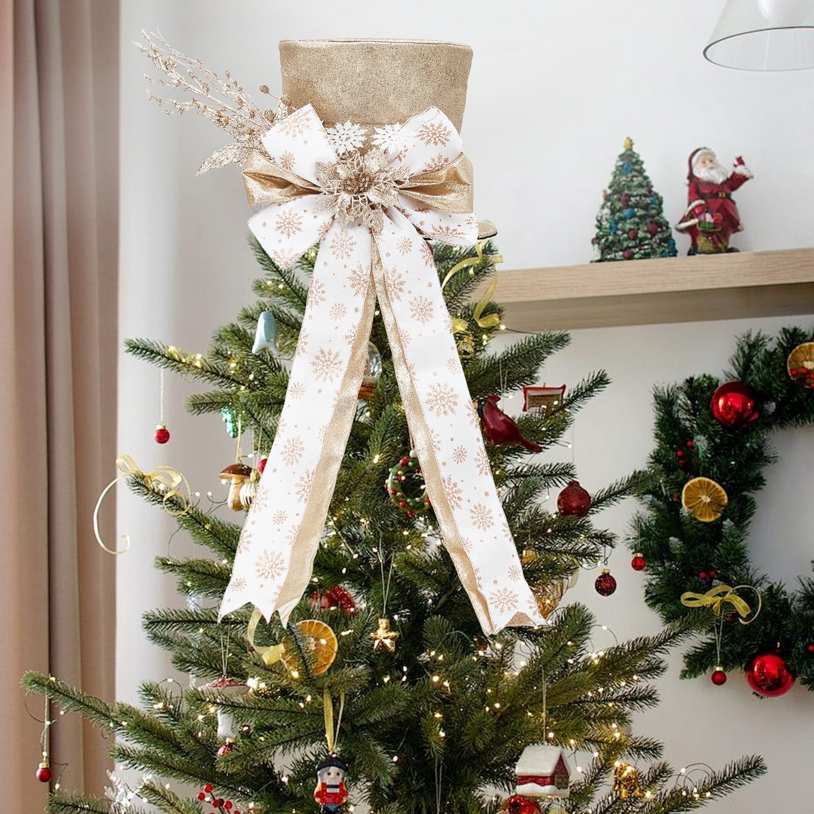 Towallmark Christmas Tree Topper, Ribbon Bow Topper for Tree,Xmas Ornaments for Holiday Decor, Great Gift Christmas Decoration,9.84 x 9.84 in