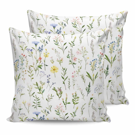 14x14 Pillow Covers Set of 2, Spring Floral Throw Pillow Covers Decorative Couch Cushion Case, Watercolor Botanical Flower Microfiber Square Pillowcases for Bedroom Car Living Room