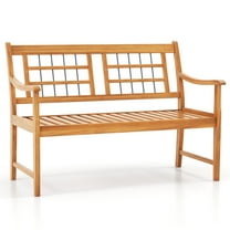 Gymax Outdoor Acacia Wood Bench 2-Person Patio Bench w/ Slatted Seat & Backrest