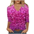 thumbnail image 2 of Viluyesy Women's 3/4 Sleeves T-Shirt V-Neck Shirt Tops Fashionable Loose Blouse Multicolor Size 2XL, 2 of 5