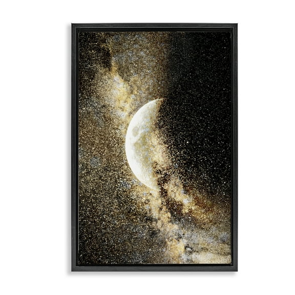 Stupell Industries Starry Nebula Crescent Moon Outer Space Painting Black Floater Framed Canvas Art Print Wall Art, 17 x 25