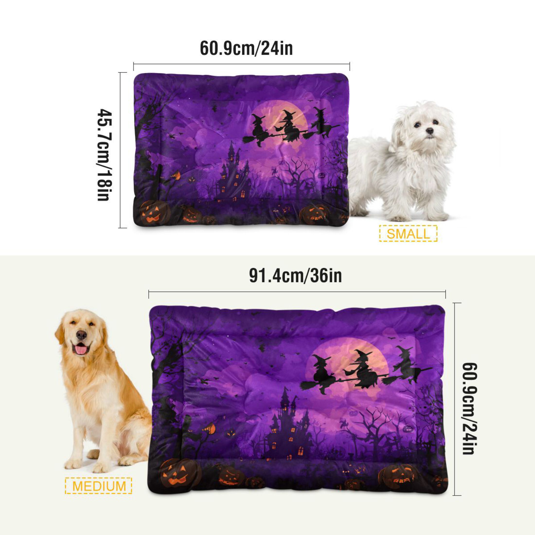 Qxltty Happy Halloween Pumpkin Ped Pad Wear-resistant and Hard to Bite Through Sleeping Pad for Small Medium Large Dogs Winter Pet Bed 36×24in