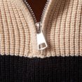 thumbnail image 5 of Babcutegg Big and Tall Mens Quarter Zip Sweater Stand Collar Color Block Knit Pullover Casual Fall Winter Top Size 4XL, 5 of 7