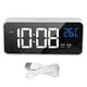 thumbnail image 1 of Reloj despertador LED con espejo, dos juegos de alarma, reloj digital recargable activado por voz para dormitorios, mesita de noche, plateado, 1 of 8