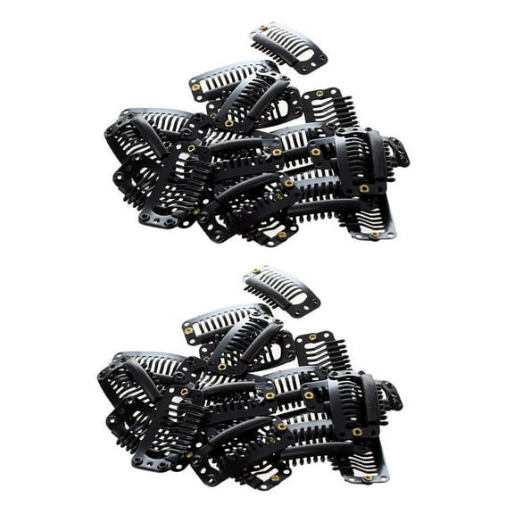40Pcs Black Nine-Tooth Clip for Hair Extension Snap Clip for DIY Use(Black)32MM L