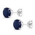 thumbnail image 3 of Gem Stone King 18K White Gold Blue Sapphire Stud Earrings for Women Men (2.20 Cttw, Gemstone Birthstone, Round 6MM), 3 of 5