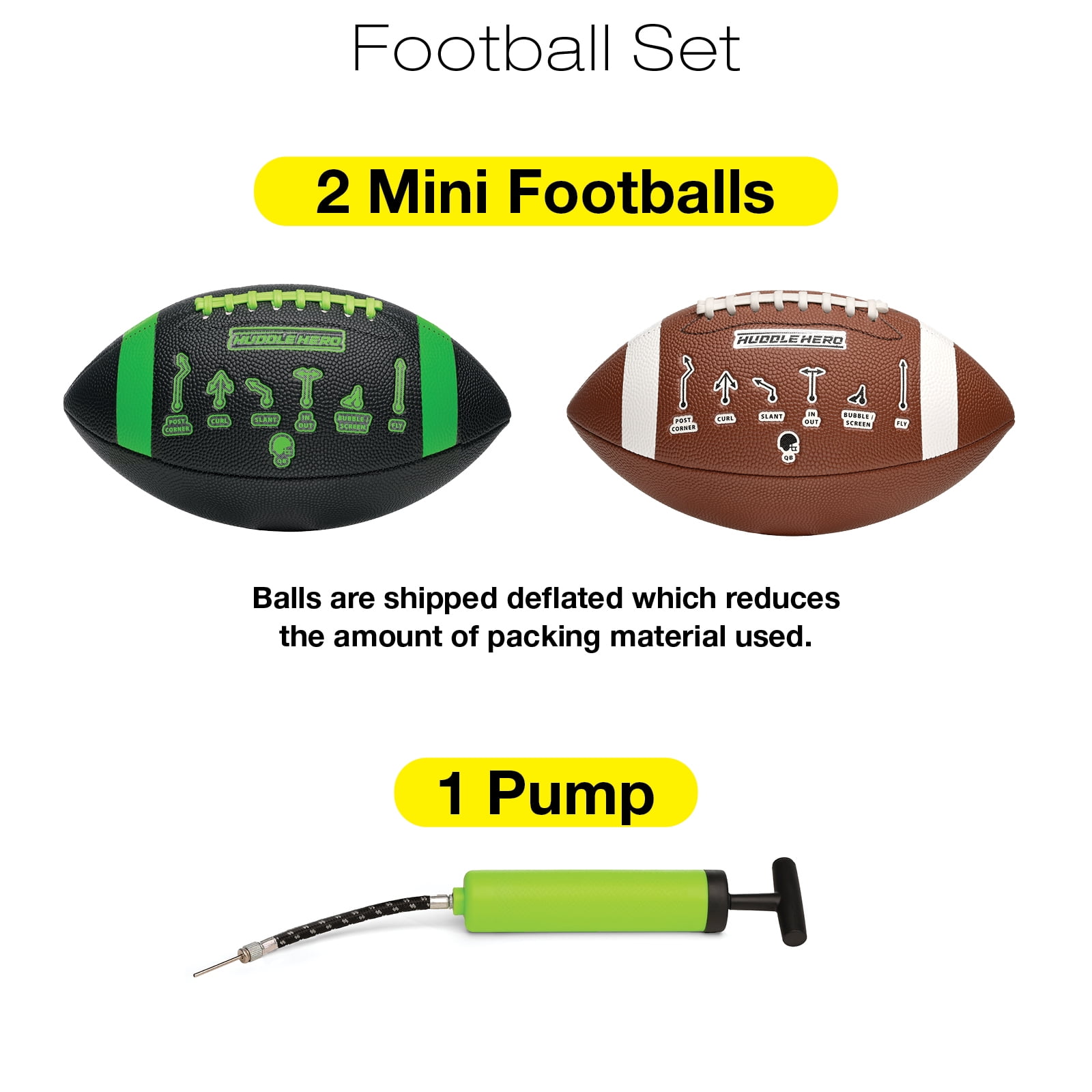 Xcello Sports Huddle Hero Mini Football 2-Pack w/ Pump (Black and Brown) - XS-FB-MINIHH-1