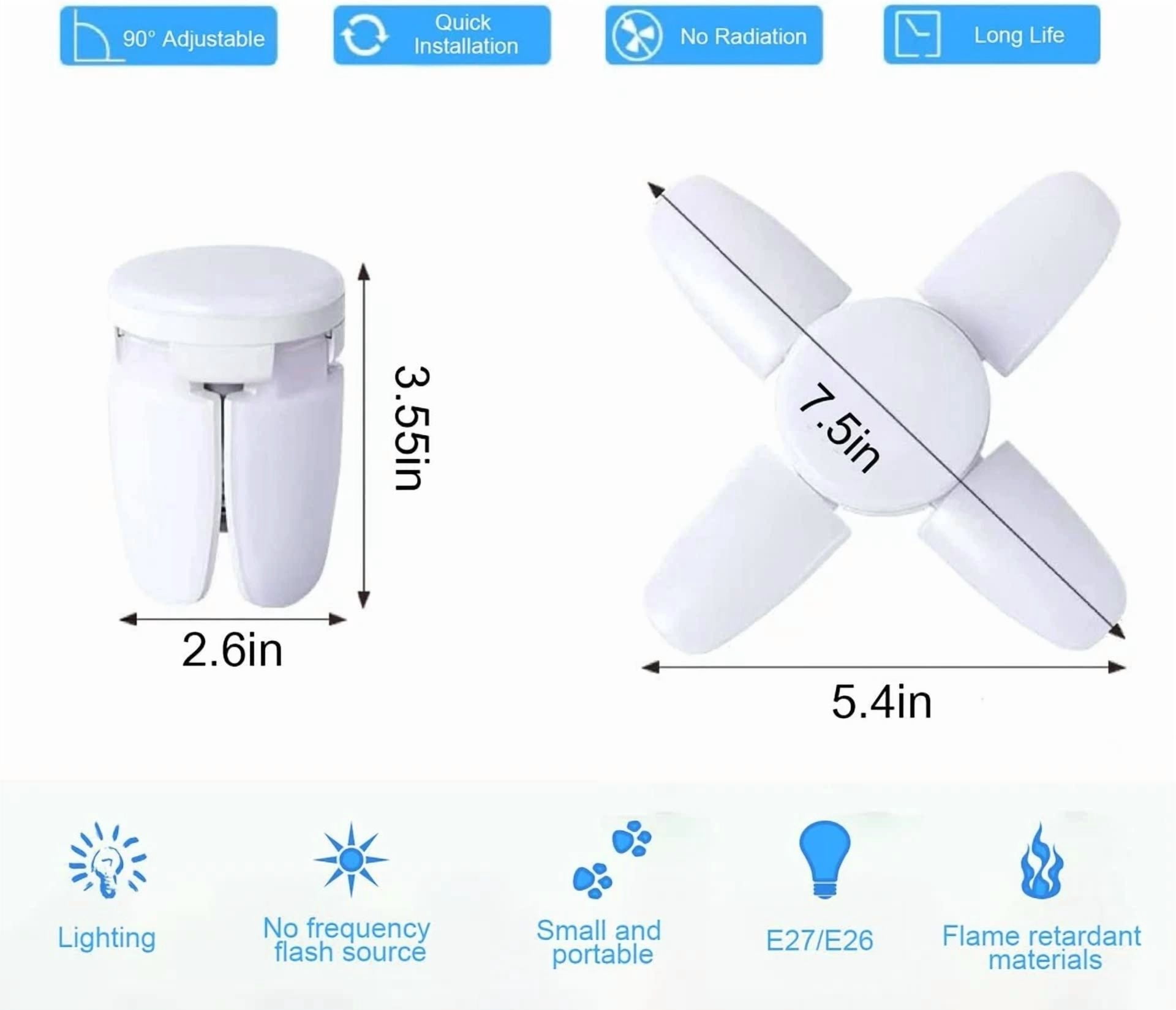 E27 Led Garage Light 28W Deformable Lighting Fixture 6500K For Workshop Basement