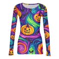 thumbnail image 4 of IYYVV Halloween Shirts for Women 2026 Long Sleeve Crewneck Slim Fitted Basic Tees Funny Ghost Pumpkin Graphic Ribbed Shirts Multicolor M, 4 of 6