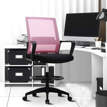 Mesh Ergonomic Drafting Chair Adjustable Tall Office Chair with Lumbar Support Arms Footrest Swivel Rolling Computer Desk Chair (Pink)