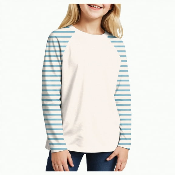 Linfrsh Toddler Long Sleeve Shirt Girls Shirts Casual Long Sleeve Crewneck Loose Striped Sweatshirts Pullover Tops Light Blue,3-4 Years
