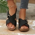 thumbnail image 5 of Zefriona Women's Casual Wedge Sandals Slip On Adjustable Buckle Comfortable Summer Beach Slides Black Size 5.5, 5 of 9
