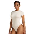 thumbnail image 2 of Baywell Women's Short Sleeve Sexy Bodysuits Shapewear Tops Round Neck Basic Shirts One Piece Jumpsuits Khaki S-2XL, 2 of 5