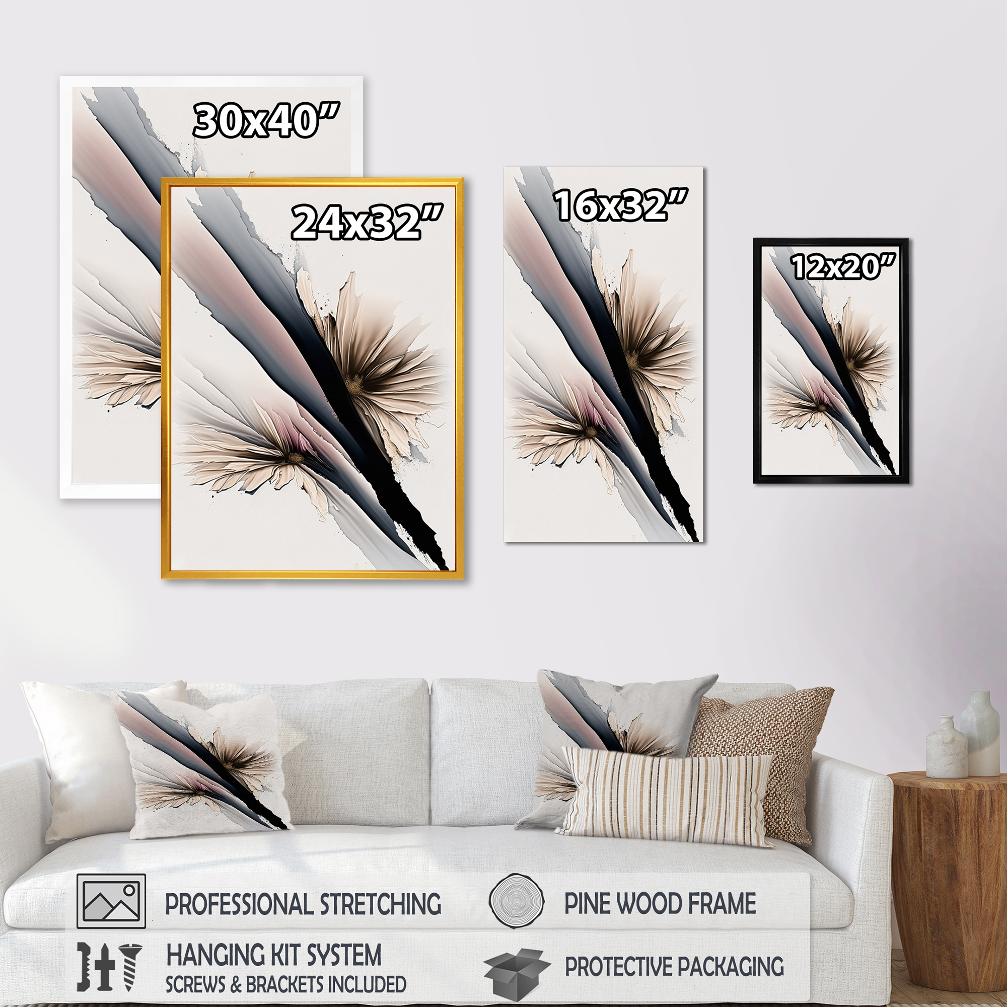 Designart Beige Gerbera Hyperrealistic Flowers III Canvas Wall Art
