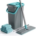 thumbnail image 6 of JOYMOOP Mop and Bucket with Wringer Set, Flat Squeeze Mop Bucket Set for Floor Cleaning, Wet Dry Mops for Walls, Wall Cleaner with Long Handle, Hardwood Floor Mop-5 Microfiber Cloths - Grey+Cyan Blue, 6 of 17