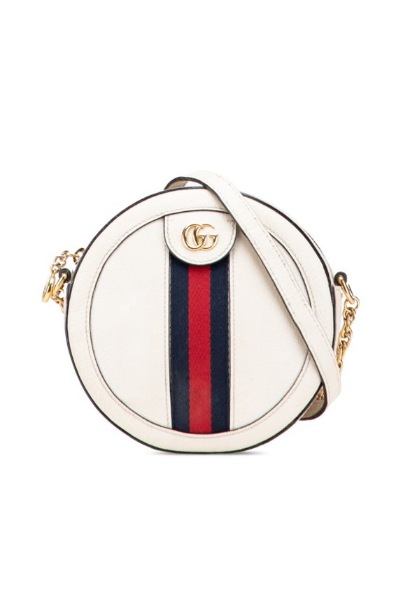 Pre-Owned Gucci Ophidia Round Chain Shoulder Bag 550618 White Navy Red Leather... (Good)
