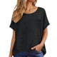 thumbnail image 4 of Craaazy Women Casual Loose Fit Blouse, Solid Color Short Sleeve Cotton Linen Top, Comfy Round Neck Tunic with Pocket for Daily Wear Gifts, 4 of 6