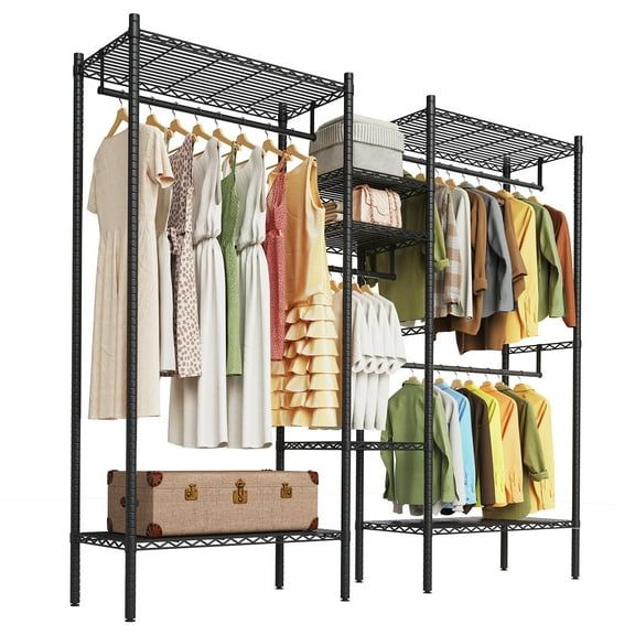 86.2" L Heavy Duty Clothes Rack, 1210LBS Capacity Freestanding Garment Rack with Shelves, Adjustable Storage Rack for Hanging Clothes, Black