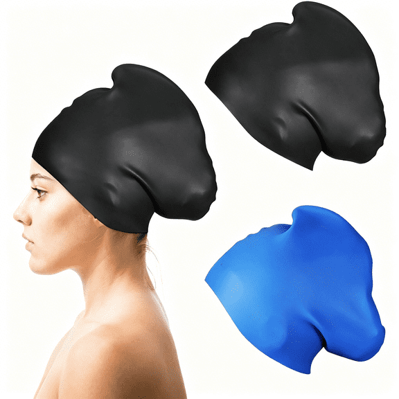 TELOLY Swim Cap Long Hair 2 Pack Swimming Caps for Women Silicone Swim Caps Keep Hair Dry Waterproof Comfortable Flexible Durable Bathing Cap Tear-Proof Design Large Women Adult Swimming Cap