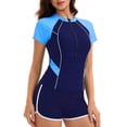 thumbnail image 5 of uvwlwu Women Half Zip Color Block Rash Guard Two Piece Swimsuit with Shorts,S, 5 of 5