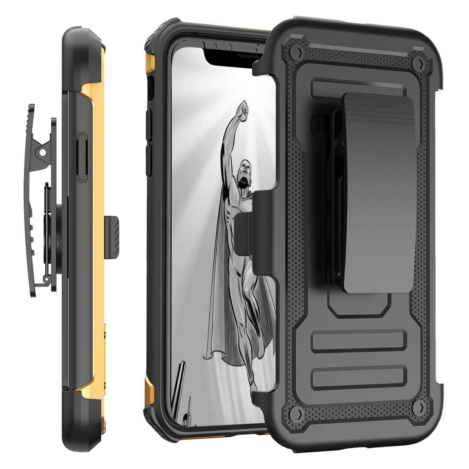 TJS Apple iPhone XS iPhone X Case 360 Belt Clip Holster Dual Layer Hybrid Shock Absorbing Resist Kickstand Armor Phone Case Cover Gold Walmart