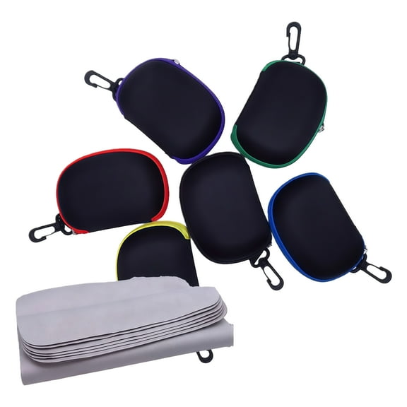 6 Pack Foldable Hard Sunglasses Cases with 6 Cleaning Cloths for Protection