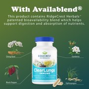 Ridgecrest Herbals ClearLungs Immune, Lung Support Supplement with Mullein, Elderberry, Zinc, Vitamin C, Vitamin A, Olive Leaf (60 Caps, 30 Serv)