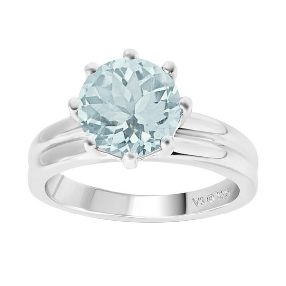 Sterling Silver with Natural Aquamarine Solitaire Ring