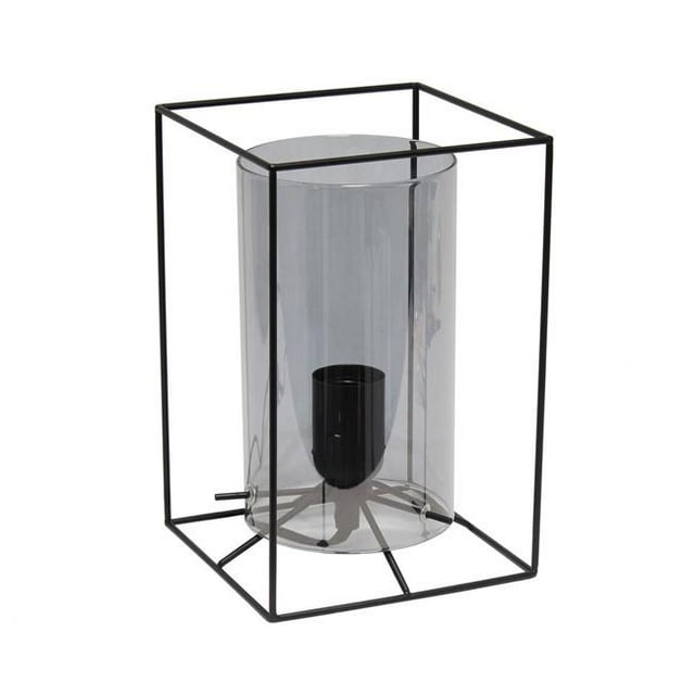 Elegant Designs Small Exposed Glass and Metal Table Lamp, Black/Smoke