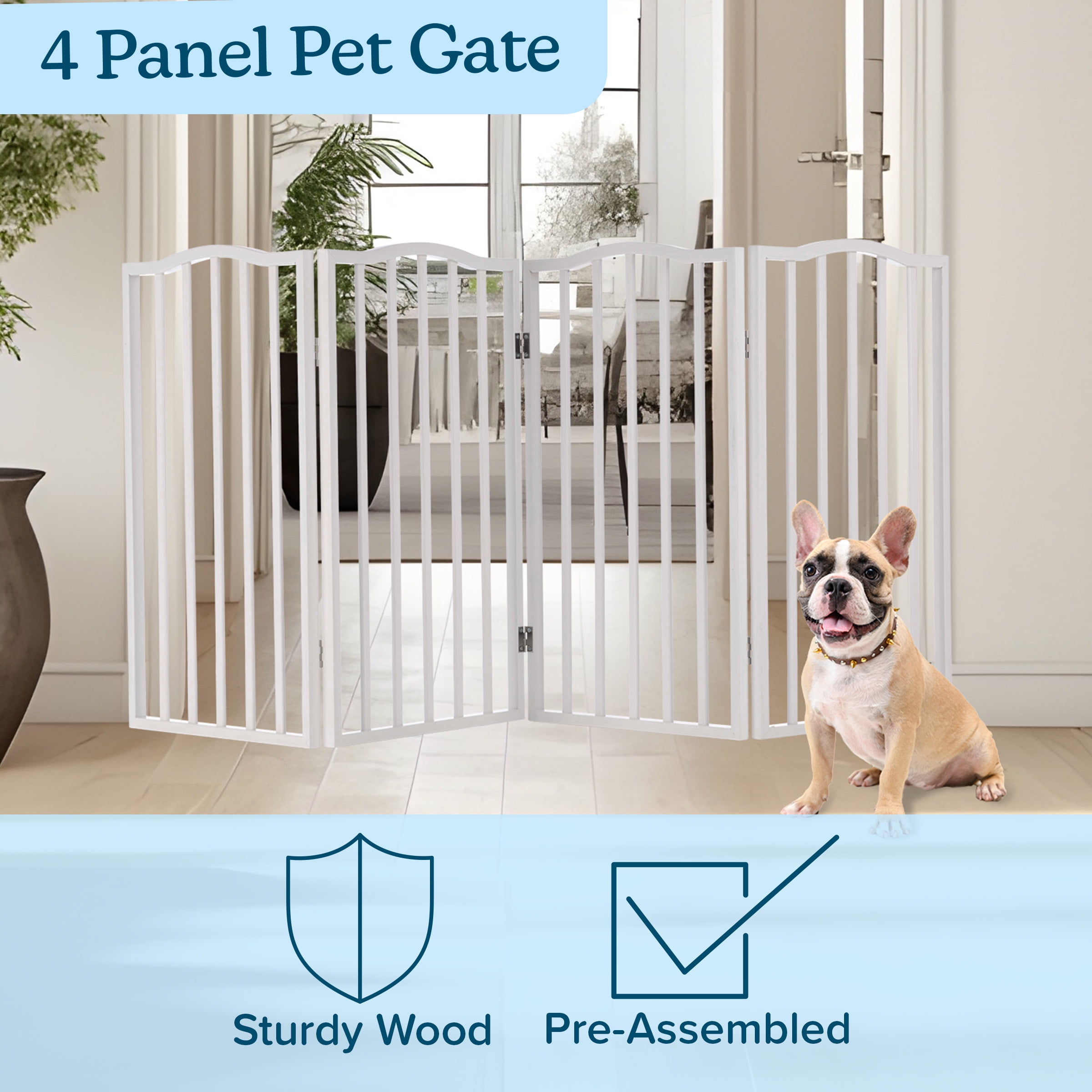 PETMAKER 4-Panel Indoor Foldable Pet Gate for Stairs or Doorways (White)