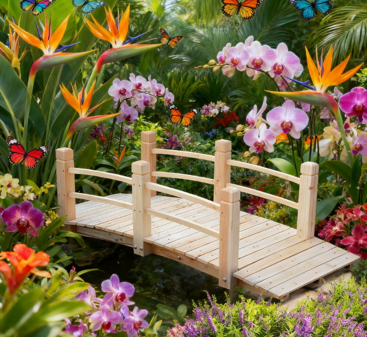Wooden Garden Bridge Arc Footbridge