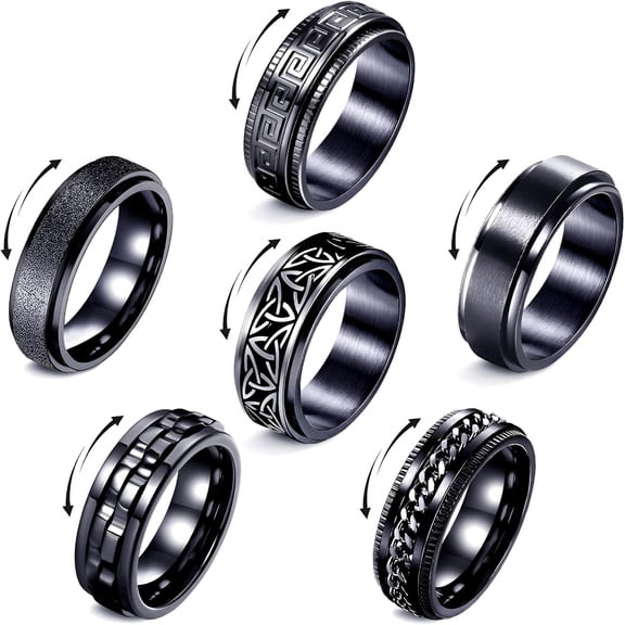 DESIGNICE Fidget Rings for Anxiety 4-6Pcs Stainless Steel Rings for Men Fidget Ring Black Anxiety Spinner Ring Set for Women Men
