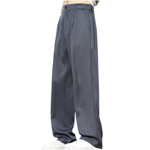 YYDGH Men's Wide Leg Suit Pants Lightweight Elastic High Waist Solod Color Trousers Loose Fit Daily Basic Casual Pants