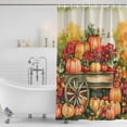 thumbnail image 3 of Orange Red Pumpkin Fall Shower Curtain, Waterproof Shower Curtains for Bathroom, Thanksgiving Harvest Botanical Washable Fabric Bathtub Curtain Set Bath Decor with 12 Hooks Extra Long 72"x96", 3 of 8