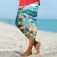 thumbnail image 2 of lcziwo Women Leggings Tummy Control Summer Hawaiian Tropical Print High Waist Yoga Cropped Pants Casual Knee Length Slim Fitting Beach Capris Multicolor XL, 2 of 6