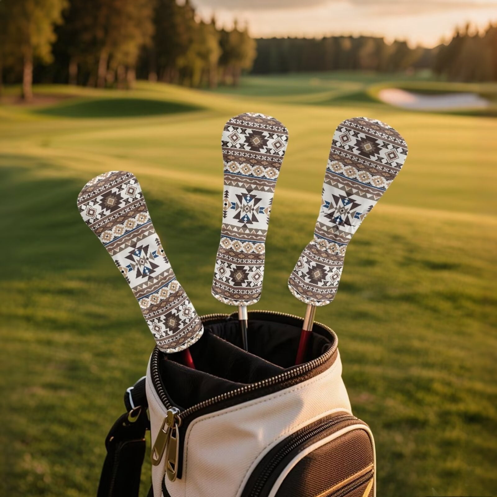 Uorisanigo Golf Club Head Covers, 3 Pack Aztec African Tribal Golf Head Covers, Hybrid Headcovers Set with Premium PU Leather, Designed to Fit All Woods and Drivers, Outdoor Accessories