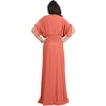 thumbnail image 5 of KOH KOH Long Bridesmaid Formal Short Sleeve V-Neck Full Floor Length Flowy Cocktail Summer Evening Wedding Guest Party Tall Maxi Dress Gown For Women Coral Pink Peach X-Small US 2-4 NT026, 5 of 6